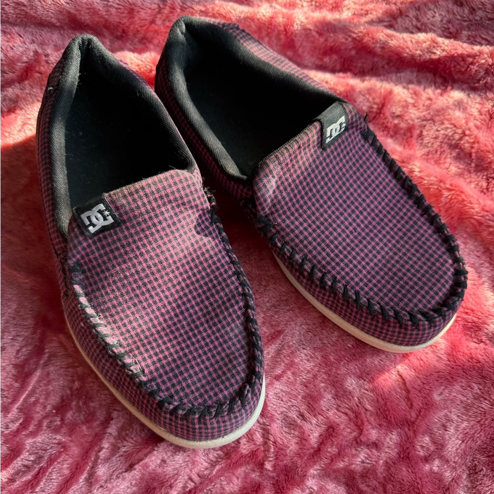 DC Black and Pink Plaid Sneakers